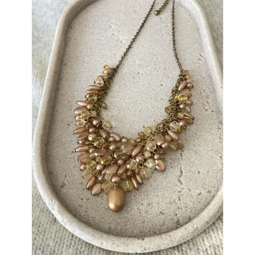 Premier Designs Champagne Cluster Bead‎ Bib Necklace In Bronze Tone Romantic
